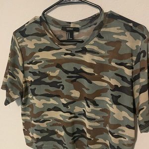 Forever 21 Army Fatigue Mesh Crop Top Shirt